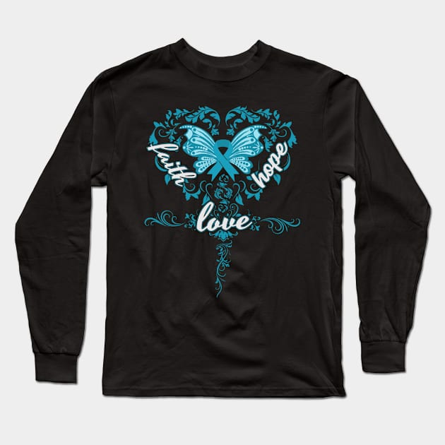 Tourettes Syndrome Awareness Faith Hope Love Butterfly Ribbon, In This Family No One Fights Alone Long Sleeve T-Shirt by DAN LE